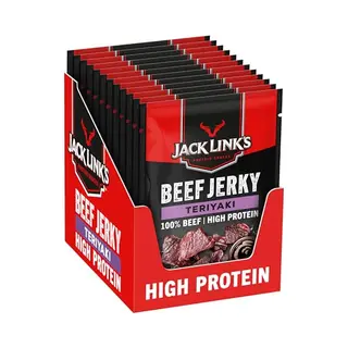 Jack Link's Jack Links Beef Jerky Teriyaki – 12er Pack (12 X 25g) – Trockenfleisch Eiweiß Snacks - High Protein Snack Für Gym, Fitness, Outdoor - American