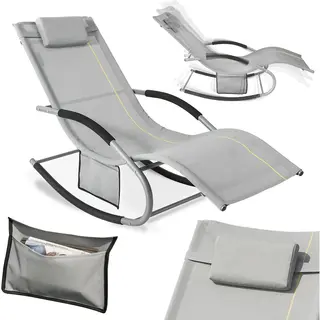 Sobuy - Sun Lounger Garden Chair Recliner With Cushioned Pillow & Side Pocket Garden Rocking Chair With Steel Frame Outdoor Furniture For Patio