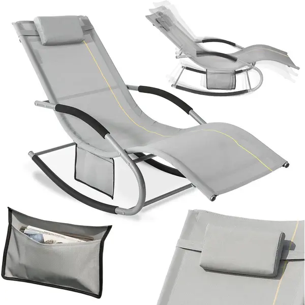 Sobuy - Sun Lounger Garden Chair Recliner With Cushioned Pillow & Side Pocket Garden Rocking Chair With Steel Frame Outdoor Furniture For Patio thumbnail