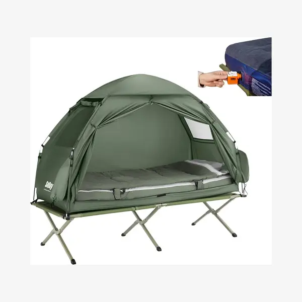 SoBuy Feldbett OGS32, Vorzelt Wasserdichtes Campingbett Campingliege Familienzelt Feldbett Mit Zelt 1/2 Personen 7in1 Wurfzelt Mit Luftpumpe, thumbnail