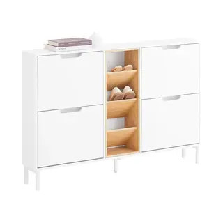 SoBuy Schoenenkast, Schoenenopslag, Entreekast, Opbergkast, Commode Met 4 Kleppen En 3 Open Vakken, Opbergdoos, Opbergmeubel Voor Hal, Smalle
