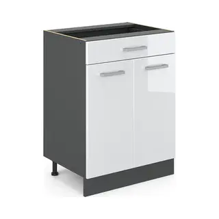 Küchenunterschrank R-line, Weiß Hochglanz, 60 Cm Mit Schublade, Ohne Arbeitsplatte Vicco