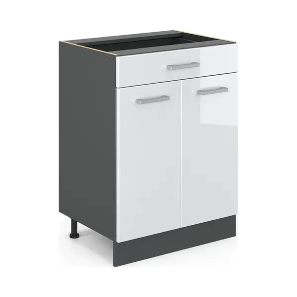 Vicco Kitchen Base Cabinet Raul, White High Gloss/Anthracite, 60 Cm With Drawer, Without Worktop thumbnail
