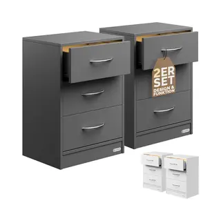Casaria Nachttisch Eloise (2-St), Casaria® 2x Nachttisch Eloise Anthrazit Led