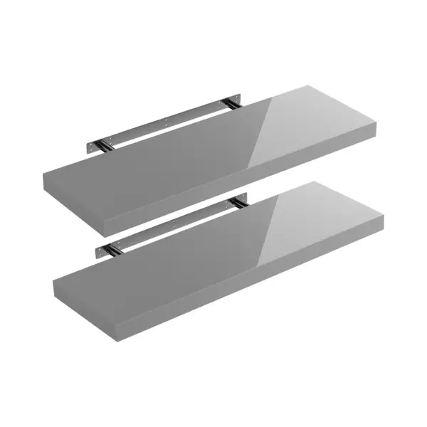 Casaria® Set Of 2 70cmx23cm High Gloss Grey Floating Shelf Including Bracket | Wall Shelving Living Room Kitchen Bedroom Office | 38mm Thick | Hidden thumbnail