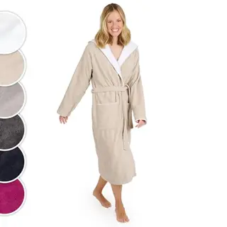 Blumtal Bademantel Damen, Kuschelig Weicher Bademantel Damen Baumwolle Mit Gefütterter Kapuze Und Samtigen Frottee-Velours, Oeko-Tex® Zertifiziert,