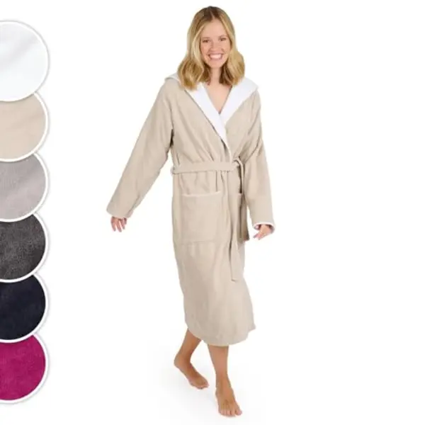 Blumtal Bademantel Damen, Kuschelig Weicher Bademantel Damen Baumwolle Mit Gefütterter Kapuze Und Samtigen Frottee-Velours, Oeko-Tex® Zertifiziert, thumbnail