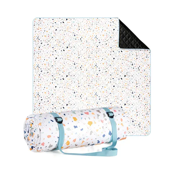 Picknickdecke Premium Picknickdecke Wasserabweisend - Boho & Terrazzo Design, Blumtal, 200x200 Cm, Waschbare Stranddecke Sandfrei + Weiche thumbnail