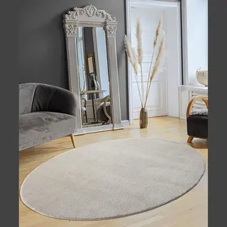 The Carpet Relax Modern Fluffy Short Pile Rug, Non-Slip Underside, Washable Up To 30 Degrees, Super Soft, Fur Look, Grey, 140 X 200 Cm Oval