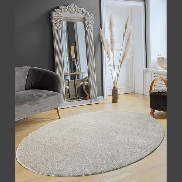 The Carpet Relax Modern Fluffy Short Pile Rug, Non-Slip Underside, Washable Up To 30 Degrees, Super Soft, Fur Look, Grey, 140 X 200 Cm Oval thumbnail