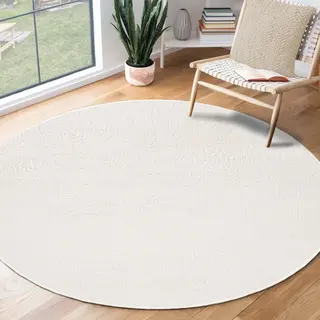 The Carpet Relax Modern Fluffy Short Pile Rug, Non-Slip Underside, Washable Up To 30 Degrees, Super Soft, Fur Look, Cream, 200 X 200 Cm Round