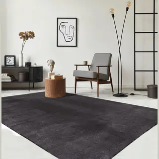 The Carpet Relax Rug, Modern, Fluffy, Short Pile, Non-Slip Underside, Washable Up To 30°C, Super-Soft, Fur Look, Anthracite, 80 X 150 Cm
