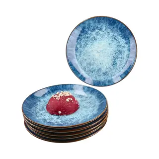 MamboCat Frühstücksteller Marina 6er Set Kuchenteller Porzellan 6 Pers Blaue Dessert-Teller