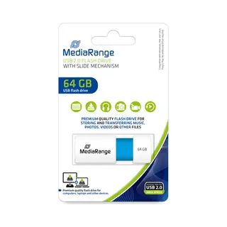 MediaRange Usb Stick 64GB MR974 Usb flash drive Usb Type-A 2.0 Blauw, Wit
