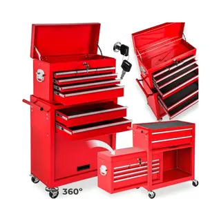 Tectake® Werkplaatswagen Met Kofferbevestiging - Afsluitbare Gereedschapswagen Met 10 Vakken - Mobiele Werkbank Van Staal - Wielen Met Rem - Lege