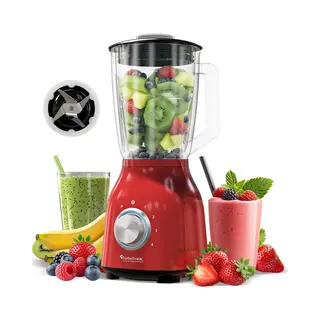 TurboTronic BG6 Blender - Met Glazen Kan - Smoothie Blender - Smoothie Maker - Rvs Rood - Bpa Vrij