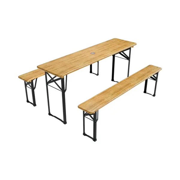 Juskys - Bierzeltgarnitur Bichl 3-teilig Klappbar - Gartenmöbel-set Aus 1 Biertisch + 2 Bierbänke – Festzeltgarnitur Biertischgarnitur Holz Metall thumbnail