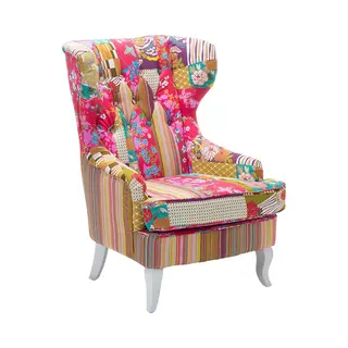 Beliani - Ohrensessel Bunt Hauptfarbe Fuchsia Patchwork Stoffbezug Mit Weißen Holzbeinen Retro-stil Wohnzimmer Ausstattung Sitzmöbel