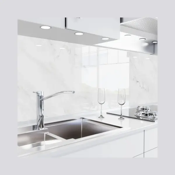 Danario Küchenrückwand Selbstklebend - Glasoptik - Spritzschutz Küche - Versteifte Pet Folie - 0, 8 Mm - Marmor Weiß - 60cm X 280cm thumbnail