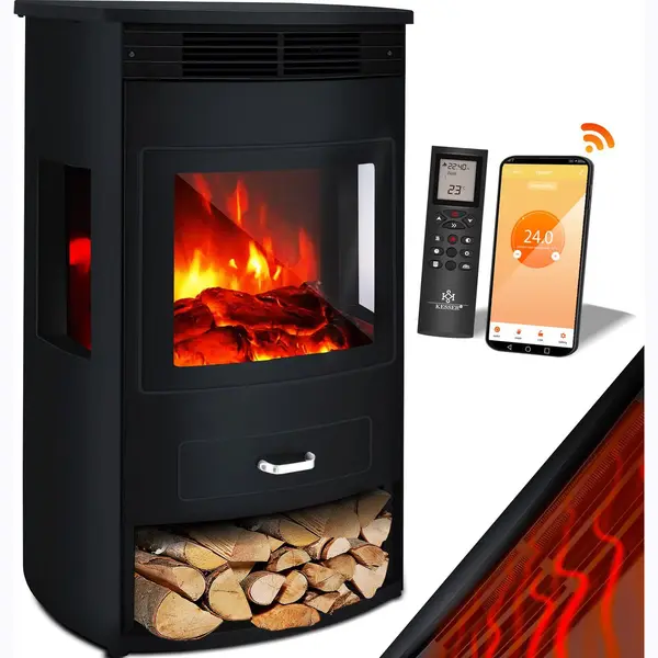 Kesser® Sfeerhaard Elektrische Haard Met Ventilatorkachel & Afstandsbediening WiFi App 950/1900 W Led Vlam Effect Elektrische Verwarming Met thumbnail