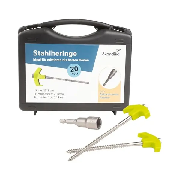 Skandika Stalen Tentharingen - Set Van 20 Stalen Haringen Voor Harde Ondergrond, Stabiele Haringen Met Schroefdraad, Stormvast, Adapter Voor thumbnail