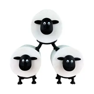 FluxGoods Schapen Toiletrolhouder | Toiletpapier Deco Zwart | Toiletrolhouder Toilet | Reserverolhouder (3X - Stapelbaar (zwart))