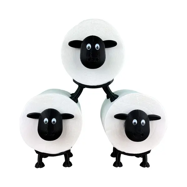 FluxGoods Schapen Toiletrolhouder | Toiletpapier Deco Zwart | Toiletrolhouder Toilet | Reserverolhouder (3X - Stapelbaar (zwart)) thumbnail