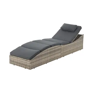 Sonnenliege Lamia Klappbar - Polyrattan Gartenliege Mit Auflage, Kopfteil Verstellbar, 160 Kg Belastbar - Garten Balkon Outdoor Liege Grau - Juskys