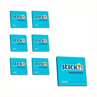 Stick'n Sticky Notes - 6-pack - 76x76mm - Neon Blauw - 100 Memoblaadjes Per Blok