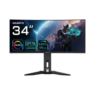 Gigabyte MO34WQC 34" Oled Wqhd Curved Gaming Monitor - 3440 x 1440, 175Hz, 0.03ms, Kvm, 250 cd/m², FreeSync Premium Pro, DisplayHDR True Black 400, Hdmi 2.1, Displayport 1.4