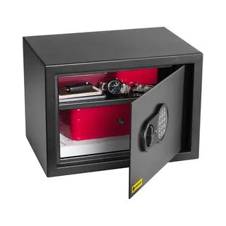 HomeSafe HV25E Meubelkluis Elektronisch Slot Met Noodsleutel 3mm Stalen Deur Zwart Ral 9005 Inclusief Uitneembare Plank En Tapijt Veiligheidskluis