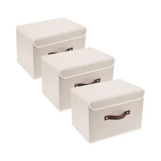 Opbergdozen Opvouwbare Opbergdoos Met Deksel, Stof, Afwasbaar, Opbergbak Met Deksel, 38x25x25 Cm, Set Van 3, Beige