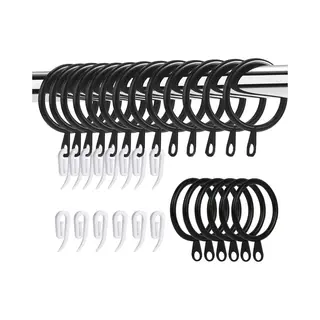 Wovte 50 Pack Curtain Rings And Hooks, 30mm Metal Drapery Hanging Rings & 50pcs Curtain Hooks Plastic White For Curtains And Rods, Drape Sliding Eyelet