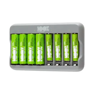 100% Peak Power U813 - Batterij Oplader Voor Aa En Aaa (Usb) - Batterijoplader Incl. Oplaadbare Batterijen (4x Aa En 4x Aaa) - Batterijlader In