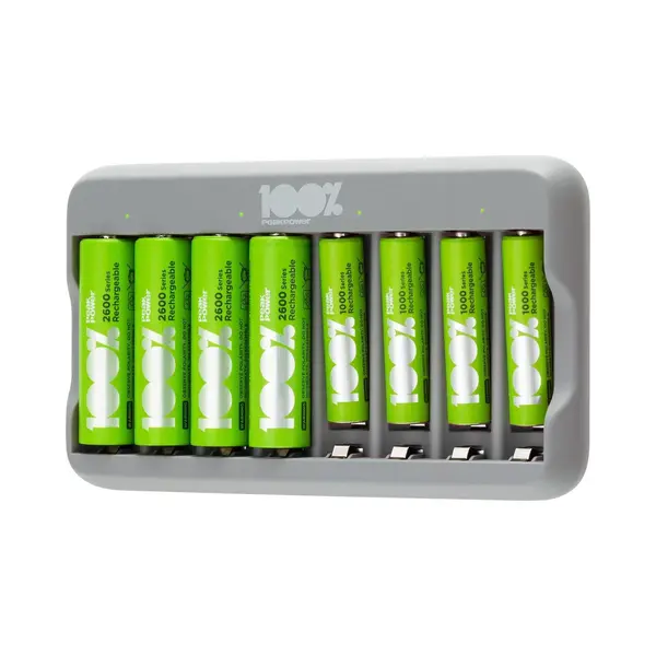 100% Peak Power U813 - Batterij Oplader Voor Aa En Aaa (Usb) - Batterijoplader Incl. Oplaadbare Batterijen (4x Aa En 4x Aaa) - Batterijlader In thumbnail