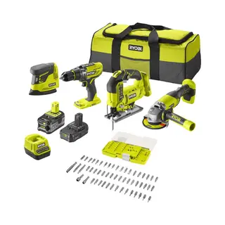 Ryobi, Slijpmachine + Polijstmachine, 5133004771 R18CK4F-252S Combiset 18 Volt 2.0/5.0 Ah Li-Ion