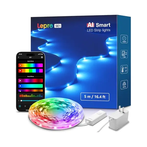 Lepro De Lepro Ai Led Streifen SE1, 5M Smart Led Strip Rgb Mit App-Sprachbefehle, Musik Sync, Personalisierter Ki-Lichtdesigner, Kompatibel Mit Alexa&Google thumbnail