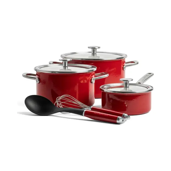 KitchenAid 3(8)pc, Cvd Cass 20+24cm+cvd Sauc16cm+Whis+Spo, Pan + Steelpan, Rood thumbnail