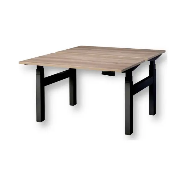 Ferbox - Kantoor & Design Duo Zit Sta Bureau Elektrisch - Halifax Natuur Eiken Blad - Zwart Onderstel - 120 X 80 - Nieuw thumbnail