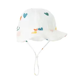 Merkloos ‘ Schattig Vakantie Zonnehoedje Linnen Look - Gekleurde Hartjes - Katoen - 3-18 Maanden - Baby - Uv Werend - Strandhoedje - Zomer Accessoire - Voor Op