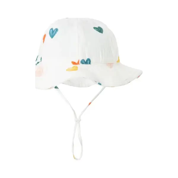 Merkloos ‘ Schattig Vakantie Zonnehoedje Linnen Look - Gekleurde Hartjes - Katoen - 3-18 Maanden - Baby - Uv Werend - Strandhoedje - Zomer Accessoire - Voor Op thumbnail