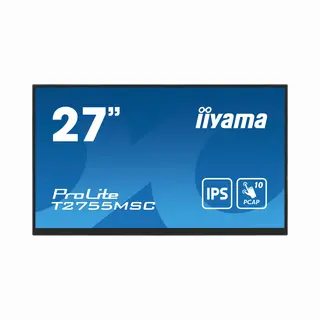 iiyama ProLite 27” Optical Bonded Pcap 10pt touchscreen monitor with Ips panel technology, edge-to-edge glass design, anti-fingerprint coating and a flexible stand