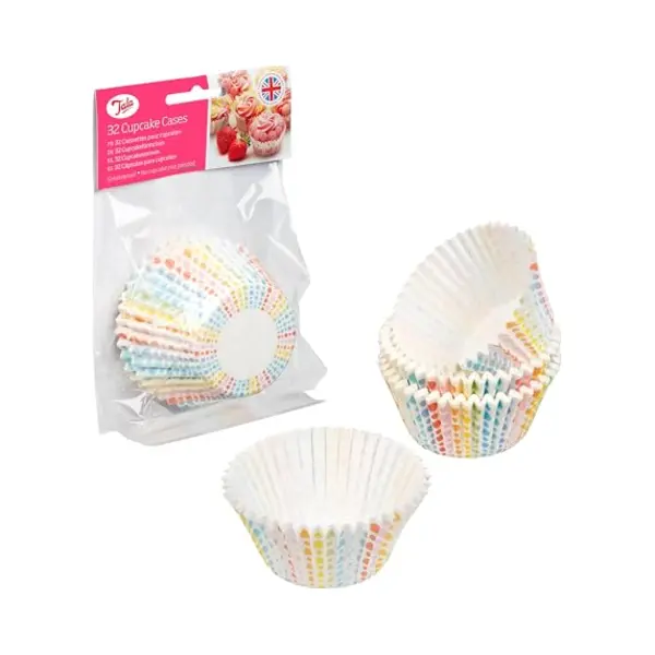 Tala Rainbow Graduated Dot Cupcake Cases, Pack Of 32 Colourful Paper Baking Cups For Muffins & Cupcakes, Bright Polka Dot Cup Liners For Parties, thumbnail
