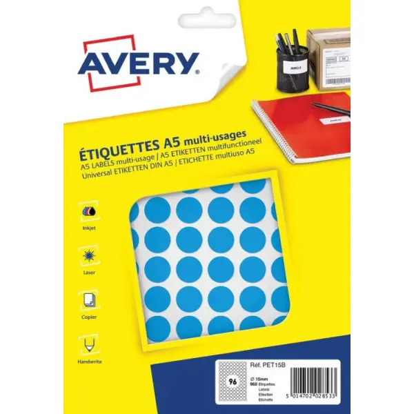 Avery Etiketten Rond 15 Mm Papier Blauw 960 Stuks thumbnail