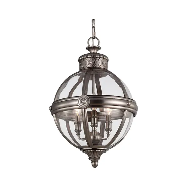 Netlighting Adams 3 Light Ceiling Chandelier Pendant Light Antique Nickel E14 In Grey thumbnail