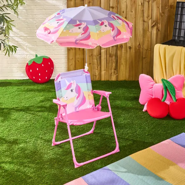 Ohs Kids Unicorn Print Chair With Parasol - Pink thumbnail
