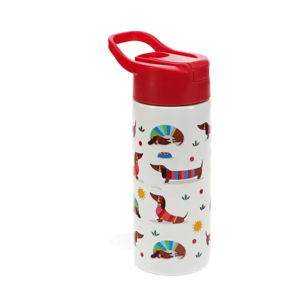 Rex London Stainless Steel Bottle With Push Button Lid 500ml - Sunny Sausage Dog thumbnail