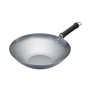 KitchenCraft World Of Flavours Uncoated Induction Safe Chinese Style Carbon Steel Wok, 3 Cm