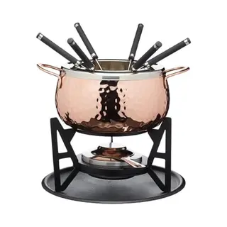 Artesa Artesà Fondue Set With 6 Stainless Steel Forks And Bowl, Ceramic Bowl, Metal Stand And Dual Fuel Burner, For Chocolate, Cheese Or Meat, Copper