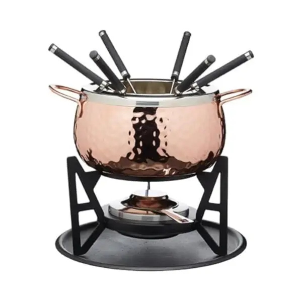 Artesa Artesà Fondue Set With 6 Stainless Steel Forks And Bowl, Ceramic Bowl, Metal Stand And Dual Fuel Burner, For Chocolate, Cheese Or Meat, Copper thumbnail